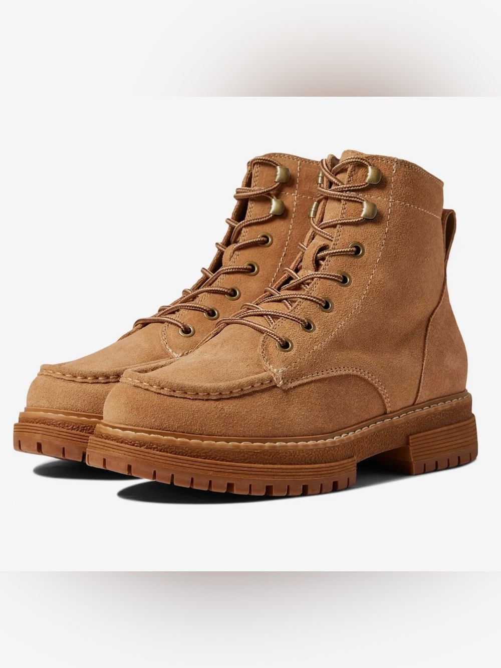 Roxy Tan Lace-Up Suede Work It Hiking Ankle Boots - Picture 4 of 16